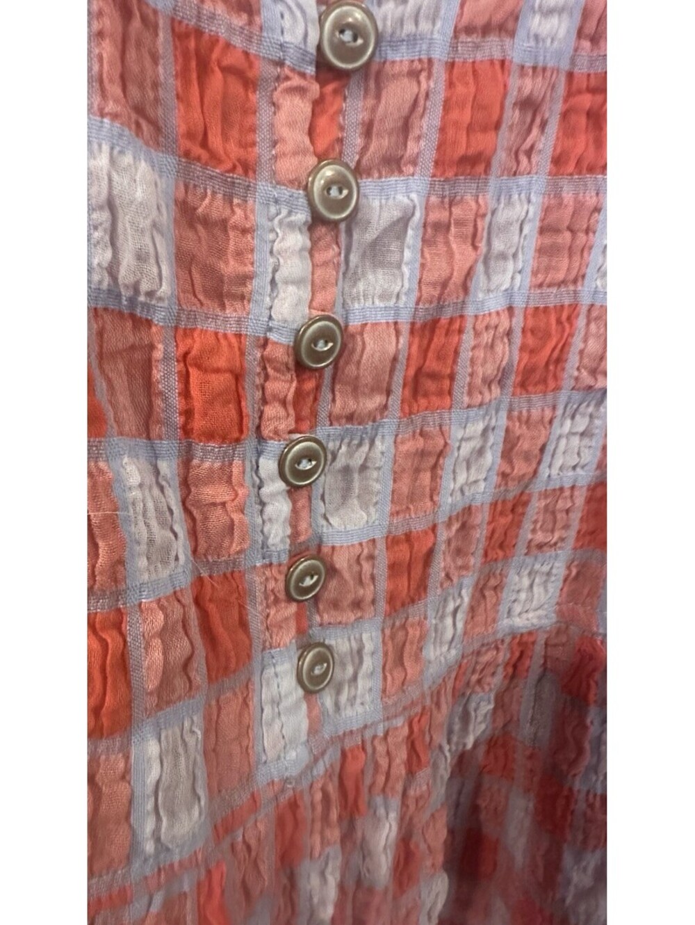 Anthropologie Pilcro Neve Women's Tiered Gingham Tunic Blouse Red Blue Sz M